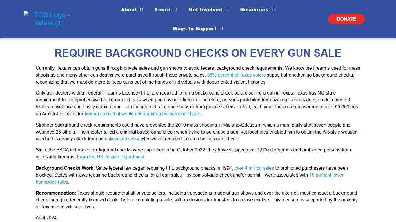 Require a Background Check on Every Gun Sale - Texas Gun Sense